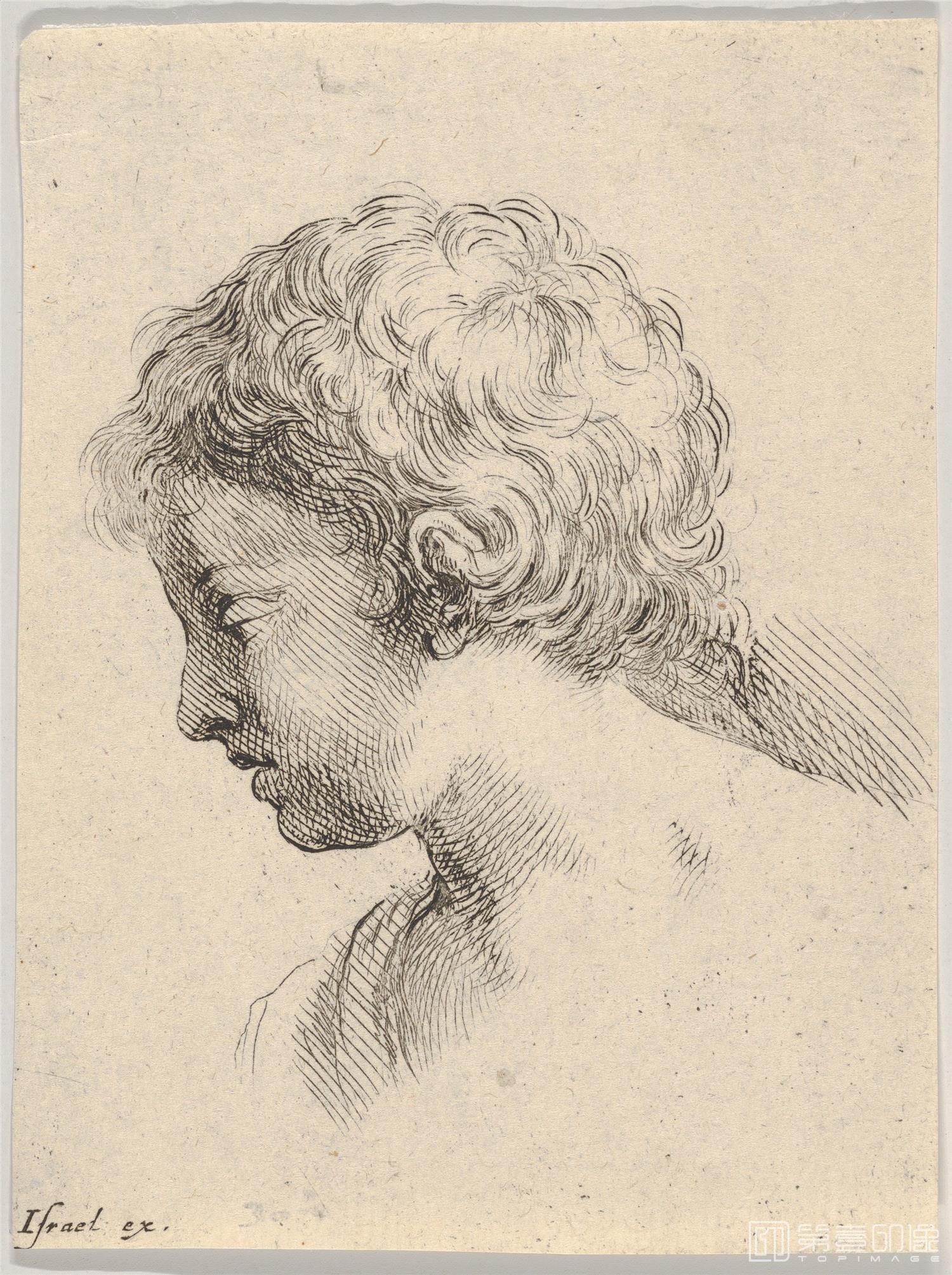 素描-美国纽约大都会美术馆素描藏画-Stefano della BellaHead of a Young Woman, from The Book for Learning to Draw-1548